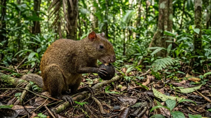 Cutia, único animal que abre o ouriço da castanheira, enterra sementes em dezenas de esconderijos e deixa árvores para a floresta seguinte