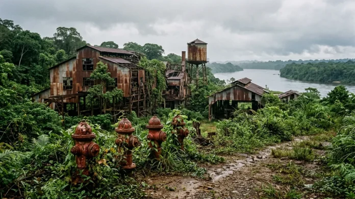 Em 1928, Fordlândia recebe hidrantes e cinema no Tapajós, mas monocultura de seringueira fracassa com um fungo Em 1928, Fordlândia recebe hidrantes e cinema no Tapajós, mas monocultura de seringueira fracassa com um fungo