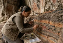Escavações iniciadas em 1990 encontram pigmento nas camadas profundas da Caverna da Pedra Pintada e revelam pinturas de cerca de 13 mil anos Escavações iniciadas em 1990 encontram pigmento nas camadas profundas da Caverna da Pedra Pintada e revelam pinturas de cerca de 13 mil anos