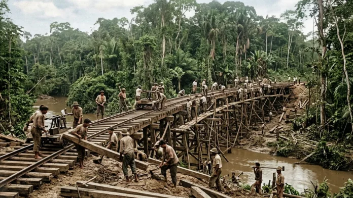 Ferrovia na Amazônia começa em 1877, empresa faliu em 1879 e Percival Farquhar retoma a obra trinta anos depois Ferrovia na Amazônia começa em 1877, empresa faliu em 1879 e Percival Farquhar retoma a obra trinta anos depois