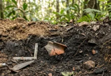 Fragmento de cerâmica em terra preta corrobora aldeia pré-colombiana, com camadas datadas entre 500 e 1.200 anos Fragmento de cerâmica em terra preta corrobora aldeia pré-colombiana, com camadas datadas entre 500 e 1.200 anos