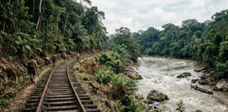 Ferrovia Madeira-Mamoré contorna cachoeiras para escoar borracha boliviana e fica pronta em 1912, no século XX, quando a Ásia já tirava mercado Ferrovia Madeira-Mamoré contorna cachoeiras para escoar borracha boliviana e fica pronta em 1912, no século XX, quando a Ásia já tirava mercado