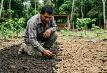 Agricultor amazônico encontra uma mancha escura, compara texturas e mantém a roça fértil sem correção do solo Agricultor amazônico encontra 1 mancha escura, compara 2 texturas e mantém a roça fértil sem correção do solo