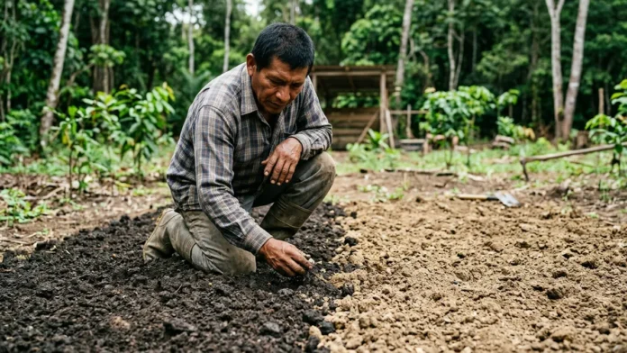 Agricultor amazônico encontra 1 mancha escura, compara 2 texturas e mantém a roça fértil sem correção do solo