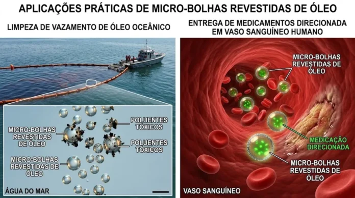 Bolhas revestidas de óleo podem revelar como conter poluentes e liberar remédios com pesquisa de US$ 590 mil