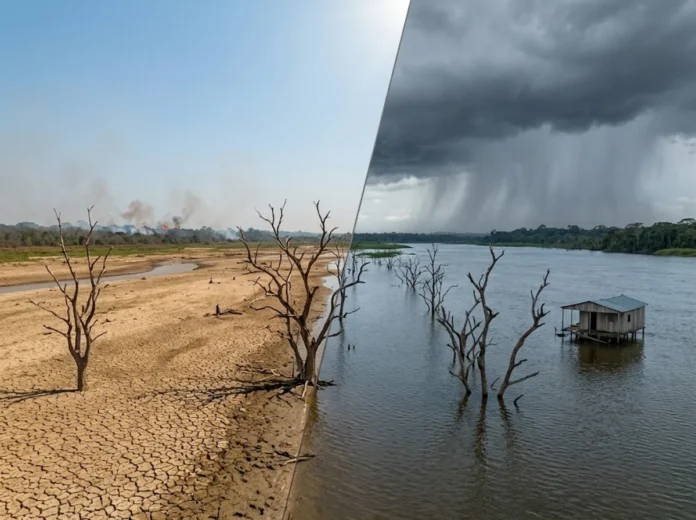 Seca e enchente passam a se alternar no mesmo território, e o clima extremo muda a rotina na Amazônia Seca e enchente passam a se alternar no mesmo território, e o clima extremo muda a rotina na Amazônia