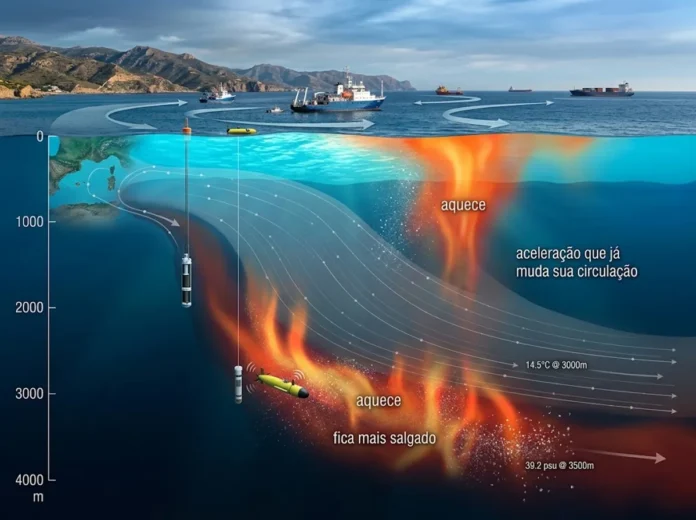Mar Mediterrâneo aquece e fica mais salgado até 4 mil metros, com aceleração que já muda sua circulação Mar Mediterrâneo aquece e fica mais salgado até 4 mil metros, com aceleração que já muda sua circulação