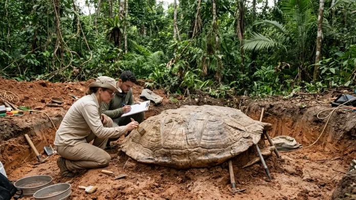 Carapaça de 1,70 metro encontrada no Acre pertenceu à maior tartaruga de água doce, com casco estimado em quase três metros Carapaça de 1,70 metro encontrada no Acre pertenceu à maior tartaruga de água doce, com casco estimado em quase três metros