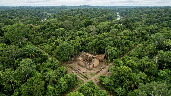 Laser sobrevoa Rondônia e encontra sob a mata a cidade colonial de Lamego, com ruas traçadas e uma casa de pau a pique Laser sobrevoa Rondônia e encontra sob a mata a cidade colonial de Lamego, com ruas traçadas e uma casa de pau a pique