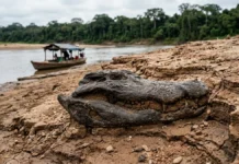 Seca baixa o rio Purus, abre barrancas e leva ribeirinhos a encontrar fósseis de animais gigantes do Mioceno na Amazônia Seca baixa o rio Purus, abre barrancas e leva ribeirinhos a encontrar fósseis de animais gigantes do Mioceno na Amazônia
