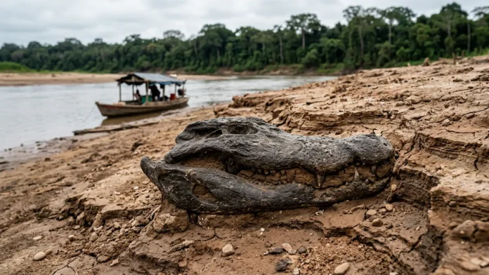 Seca baixa o rio Purus, abre barrancas e leva ribeirinhos a encontrar fósseis de animais gigantes do Mioceno na Amazônia Seca baixa o rio Purus, abre barrancas e leva ribeirinhos a encontrar fósseis de animais gigantes do Mioceno na Amazônia