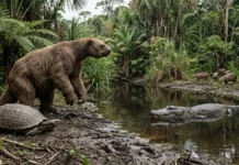 No Mioceno, preguiças terrestres de até seis metros e tartarugas gigantes dividiam pântano amazônico com o Purussaurus No Mioceno, preguiças terrestres de até seis metros e tartarugas gigantes dividiam pântano amazônico com o Purussaurus