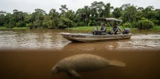 Pesquisadores usam sonar de varredura lateral para registrar peixe-boi na água barrenta onde a visão humana falha Pesquisadores usam sonar de varredura lateral para registrar peixe-boi na água barrenta onde a visão humana falha