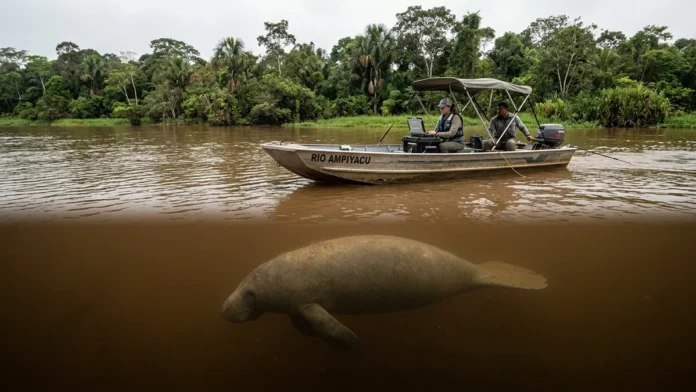 Pesquisadores usam sonar de varredura lateral para registrar peixe-boi na água barrenta onde a visão humana falha Pesquisadores usam sonar de varredura lateral para registrar peixe-boi na água barrenta onde a visão humana falha