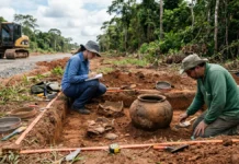 Obra de rotatória em rodovia do Amapá encontra urnas funerárias de até mil anos e revela campo gigantesco de cerâmica indígena Obra de rotatória em rodovia do Amapá encontra urnas funerárias de até mil anos e revela campo gigantesco de cerâmica indígena