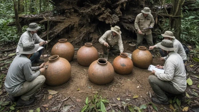 Árvore tomba em várzea de Fonte Boa e raízes expõem sete urnas funerárias indígenas durante escavação do Instituto Mamirauá Árvore tomba em várzea de Fonte Boa e raízes expõem sete urnas funerárias indígenas durante escavação do Instituto Mamirauá
