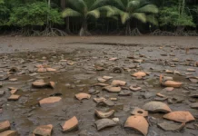 Seca no alto rio Anajás expõe cerâmica indígena no Marajó e leva comunidade a acionar Ministério Público antes dos pesquisadores Seca no alto rio Anajás expõe cerâmica indígena no Marajó e leva comunidade a acionar Ministério Público antes dos pesquisadores