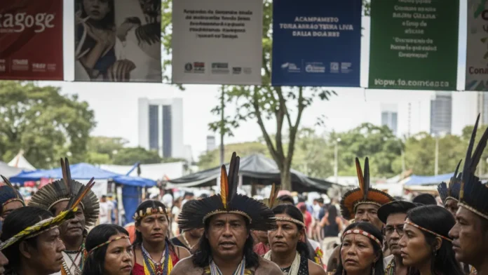 Lideranças indígenas lançam no Acampamento Terra Livre plano global para frear novos campos fósseis e colocar territórios no centro da ação climática Lideranças indígenas lançam no Acampamento Terra Livre plano global para frear novos campos fósseis e colocar territórios no centro da ação climática