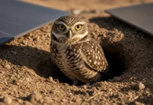 19 corujas foram levadas para uma usina solar no deserto; meses depois, 36 filhotes nasceram em tocas abertas entre milhares de painéis