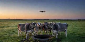 Ele ouviu mugidos sem parar, mandou o drone ao anoitecer e achou 13 vacas olhando para a câmera no fundo de um poço de três metros