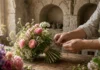 Há 100 anos, ele caminhava por dias puxando uma carroça para abastecer a floricultura da família enquanto as flores voltavam de trem; quatro gerações depois, a loja continua aberta no mesmo endereço no litoral da França Mãos amarrando um buquê sobre o balcão de uma floricultura antiga com arcos de pedra ao fundo