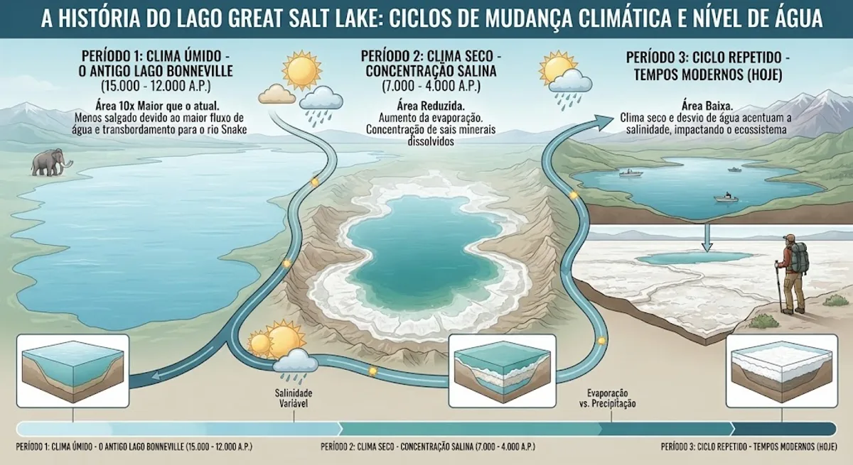 Lago dos EUA ficou 10 vezes maior em dois períodos e voltou a ser salgado quando o clima secou 1 Lago dos EUA ficou 10 vezes maior em dois períodos e voltou a ser salgado quando o clima secou