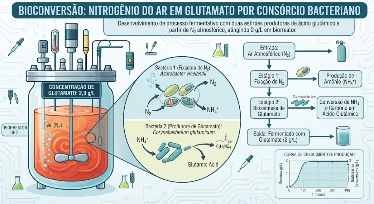 Duas bactérias transformam nitrogênio do ar em glutamato e chegam a 2 g por litro em fermentador 1 Duas bactérias transformam nitrogênio do ar em glutamato e chegam a 2 g por litro em fermentador