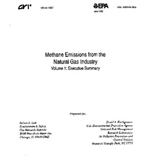 O gás natural nunca foi limpo e a indústria sabia disso há mais de 50 anos 7 Capa do estudo GRI/EPA de 1996 que fixou a taxa de vazamento de metano em 1,4%. Documentos revelam que a EPA abriu mão da revisão técnica independente.