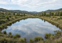 Pela primeira vez: de lagoas de peixes a habitats úmidos e uma joia da natureza, em Israel Imagem horizontal 16:9 com habitat úmido centralizado, água rasa e margens naturais no sítio de antigas lagoas de aquicultura, sem marcas gráficas.