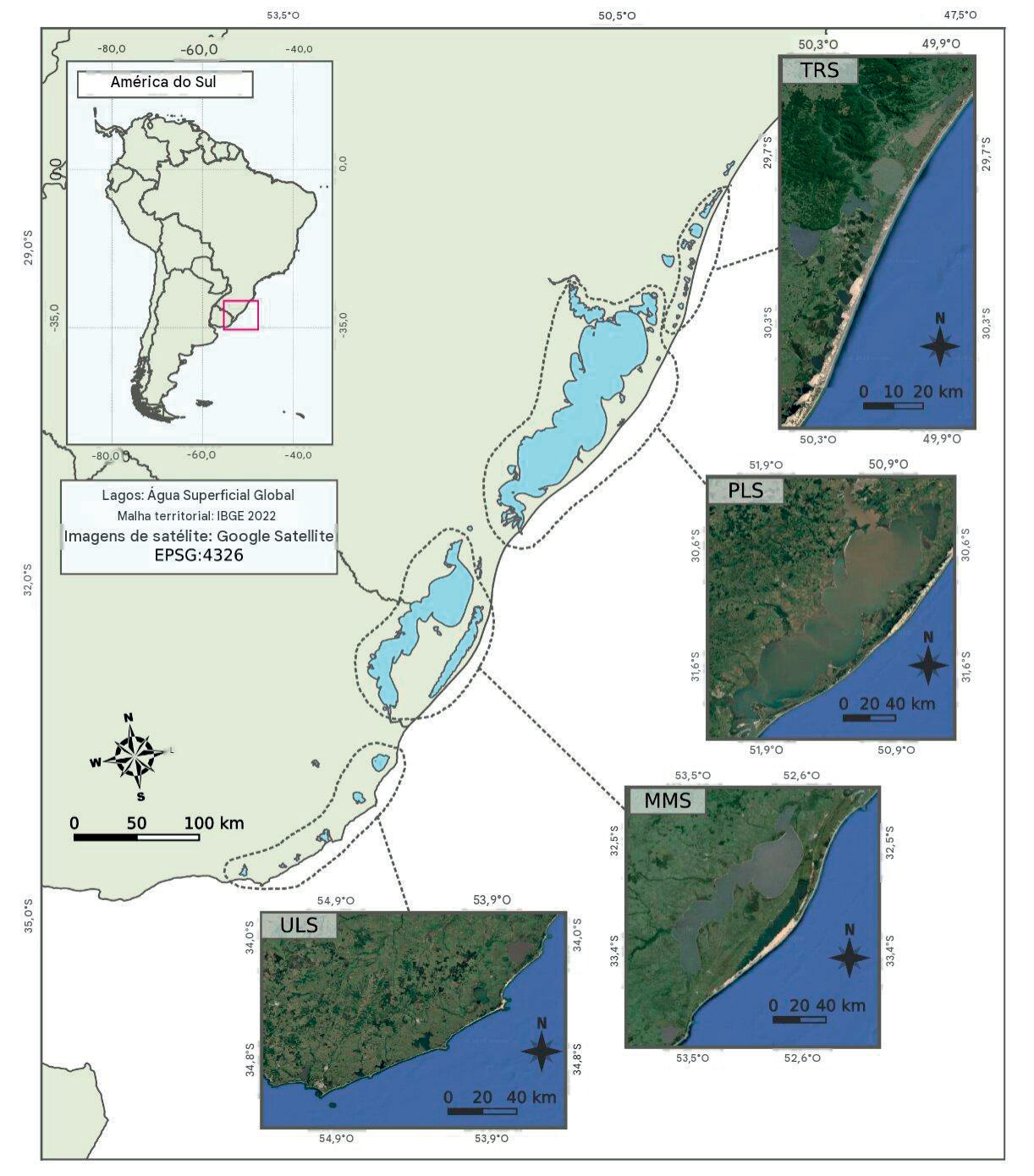 Mais de 100 lagos sul-americanos podem se tornar observatórios de alerta precoce para as mudanças climáticas 1 Sistema de lagos costeiros subtropicais rasos do sul da América (SACSSL), com seus quatro subsistemas em detalhes: I — Sistema do Rio Tramandaí (TRS); II — Sistema Mangueira-Mirim (MMS); III — Sistema da Lagoa dos Patos (PLS); IV — Sistema da Lagoa Uruguaia (ULS).