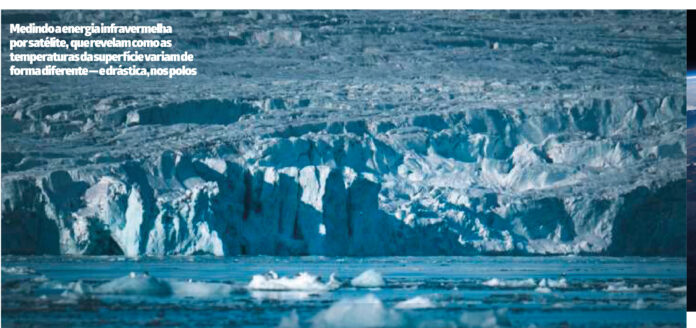 Perda invisível de calor: os polos da Terra estão mudando rapidamente Parede de gelo azulado de uma geleira polar diante do mar