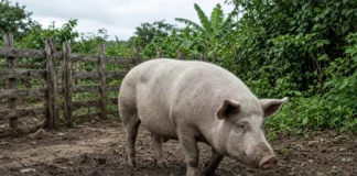 Fora da curva: a família produtora de San Pedro, no interior de Misiones no nordeste da Argentina, criou um porco de cerca de 320 quilos e o peso triplica o de abate e redefine o manejo na propriedade