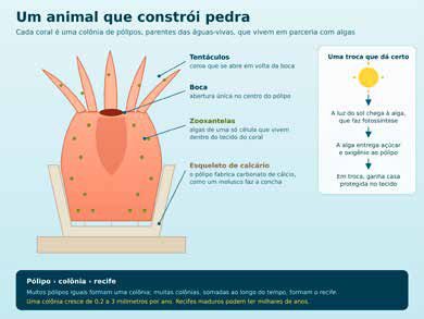 Como é por dentro um pólipo, a unidade viva do coral, e a troca que ele mantém com as algas que moram no seu tecido.