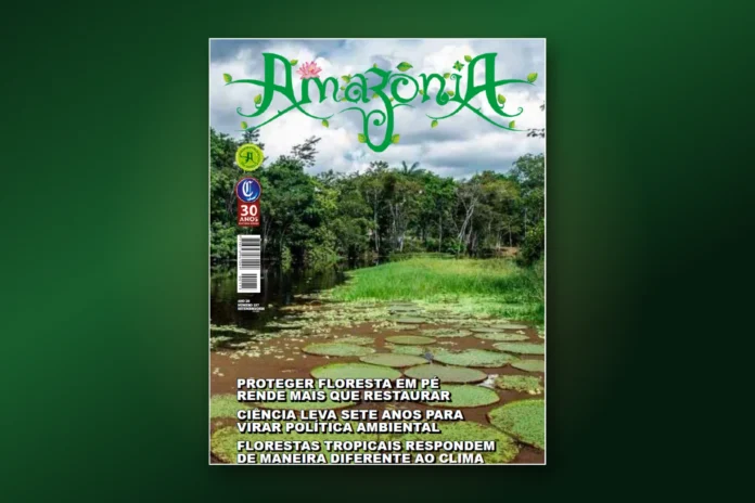 Capa da edição 157 da Revista Amazônia com vitórias-régias no Rio Croa, no Acre