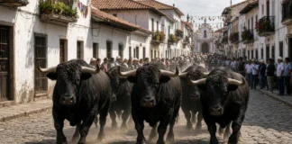 Não havia arena separando os animais do público: 21 touros de cerca de 500 kg correram por ruas tomadas por uma multidão, deixando dois mortos e 11 feridos durante uma festa tradicional no México