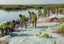 Empresa transforma 6,35 milhões de quilos de vidro de garrafa em areia e reconstrói trechos da costa da Louisiana com vegetação 60% maior em um ano