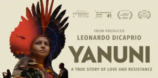Cacica de Altamira protagoniza filme de DiCaprio pré-indicado ao Oscar de graça no YouTube Cartaz do documentario Yanuni, sobre a cacica Juma Xipaia e a defesa da Terra Indigena Xipaya em Altamira
