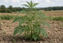 Quando o dono do terreno deixa a erva invasora crescer até a floração, um único pé solta uma nuvem de pólen e a lei francesa obriga cada um a arrancar a planta do próprio solo antes que a alergia se espalhe