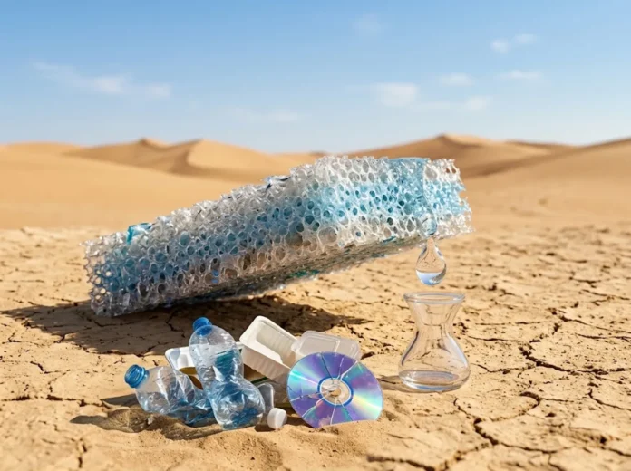 De embalagens a CDs, plástico descartado vira esponja molecular que captura água do ar em clima seco