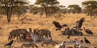 Pesquisadores da Universidade de Sydney sugerem que animais necrófagos tratam uma carcaça como um bufê, e não como prato único Pesquisadores da Universidade de Sydney sugerem que animais necrófagos tratam uma carcaça como um bufê, e não como prato único