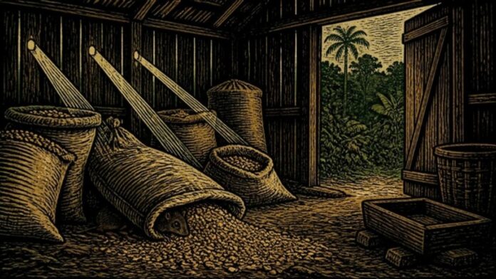 Paiol rural com sacas de grãos na Amazônia, ambiente de risco de hantavírus Paiol rural com sacas de grãos na Amazônia, ambiente de risco de hantavírus