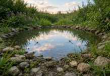 Com a pá emprestada do pai, a garota de quatorze anos cavou um lago no quintal e, nove anos depois, rãs, insetos e pássaros transformaram o buraco em um ecossistema que respira sozinho