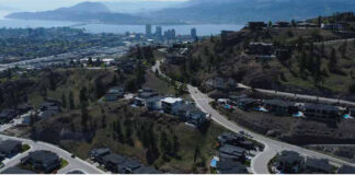 Mapas finos de calor mostram onde plantar árvores nas cidades Vista aérea de Kelowna, no Canadá, com loteamentos nas encostas e o lago Okanagan ao fundo