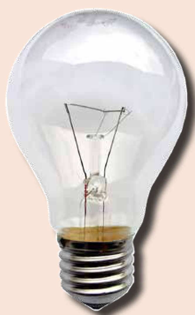 Lâmpada incandescente comum, de rosca E27. Exigências de eficiência cada vez mais rígidas abriram caminho para novas tecnologias de iluminação e acabaram tirando esse tipo de lâmpada, de vida curta e alto consumo de energia, do mercado.