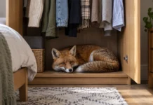 Mulher abriu o guarda-roupa de um apartamento no segundo andar e encontrou uma raposa dormindo no próprio móvel antes de ela ser devolvida à natureza